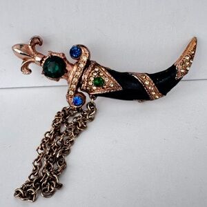 Unsigned Urie Mandle Sterling Vermeil Enamel Chatelaine Dagger Pin Brooch